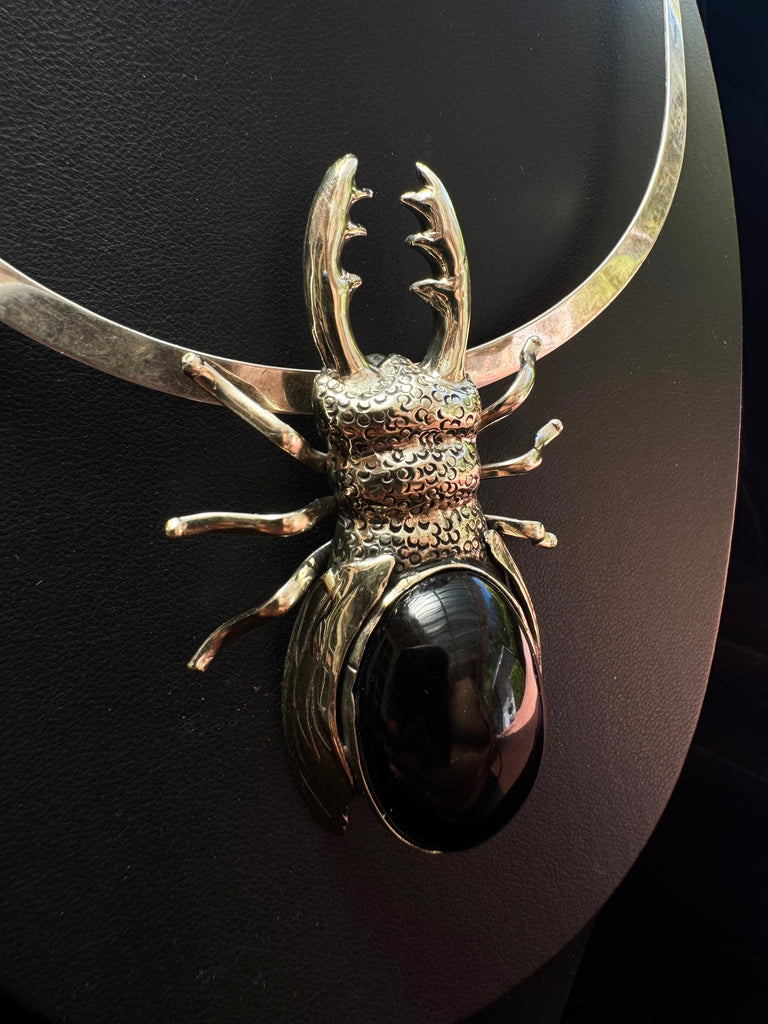 Obsidian Stag Beetle Necklace