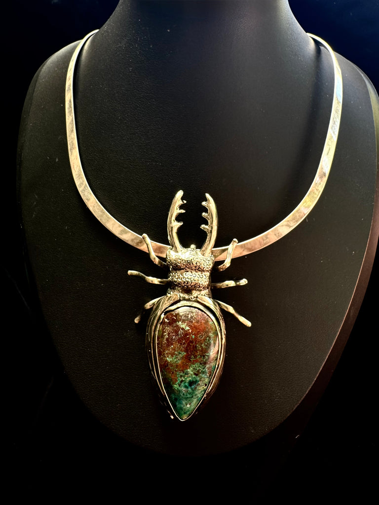 Chrysocolla Stag Beetle Necklace