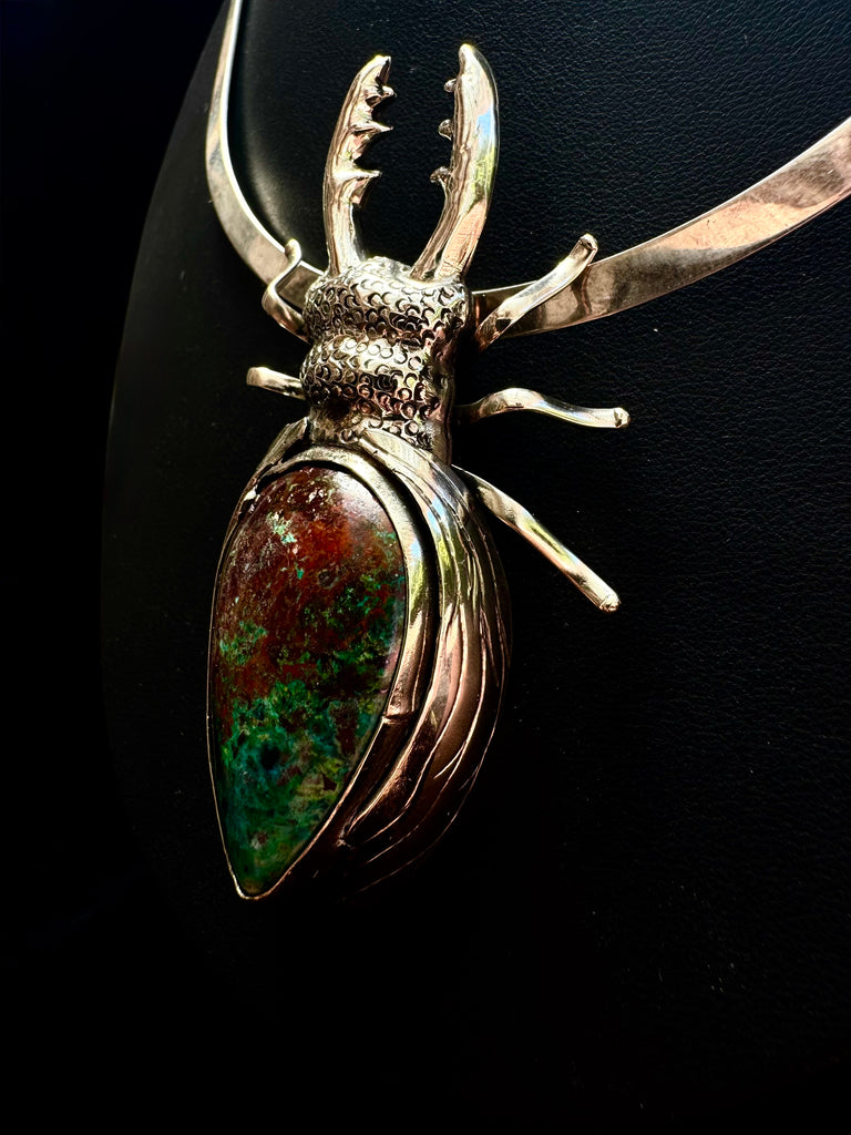 Chrysocolla Stag Beetle Necklace