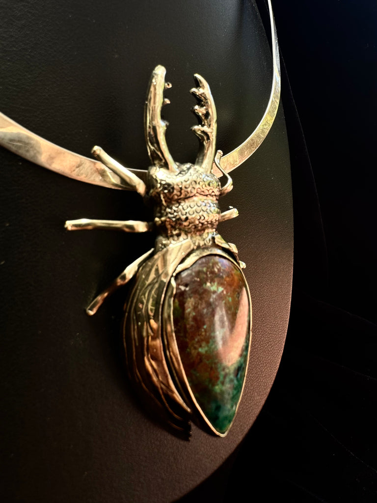 Chrysocolla Stag Beetle Necklace