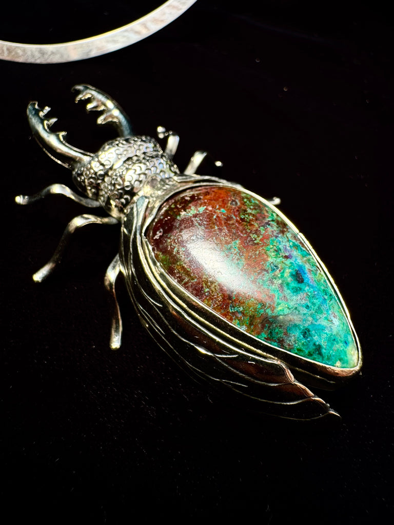 Chrysocolla Stag Beetle Necklace