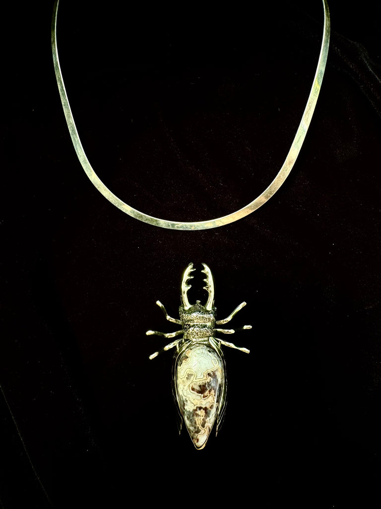 Crazy Lace Stag Beetle Necklace