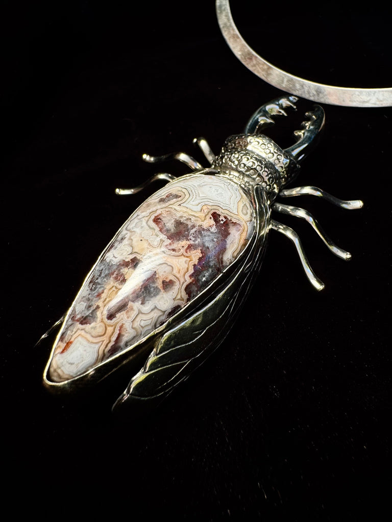 Crazy Lace Stag Beetle Necklace