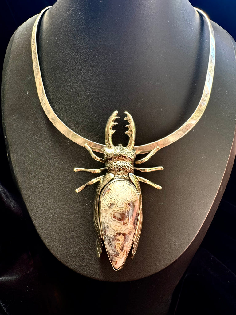 Crazy Lace Stag Beetle Necklace