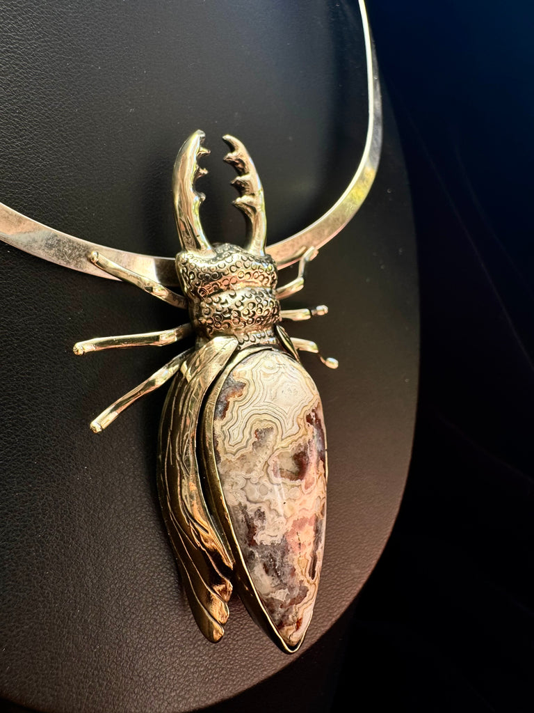 Crazy Lace Stag Beetle Necklace
