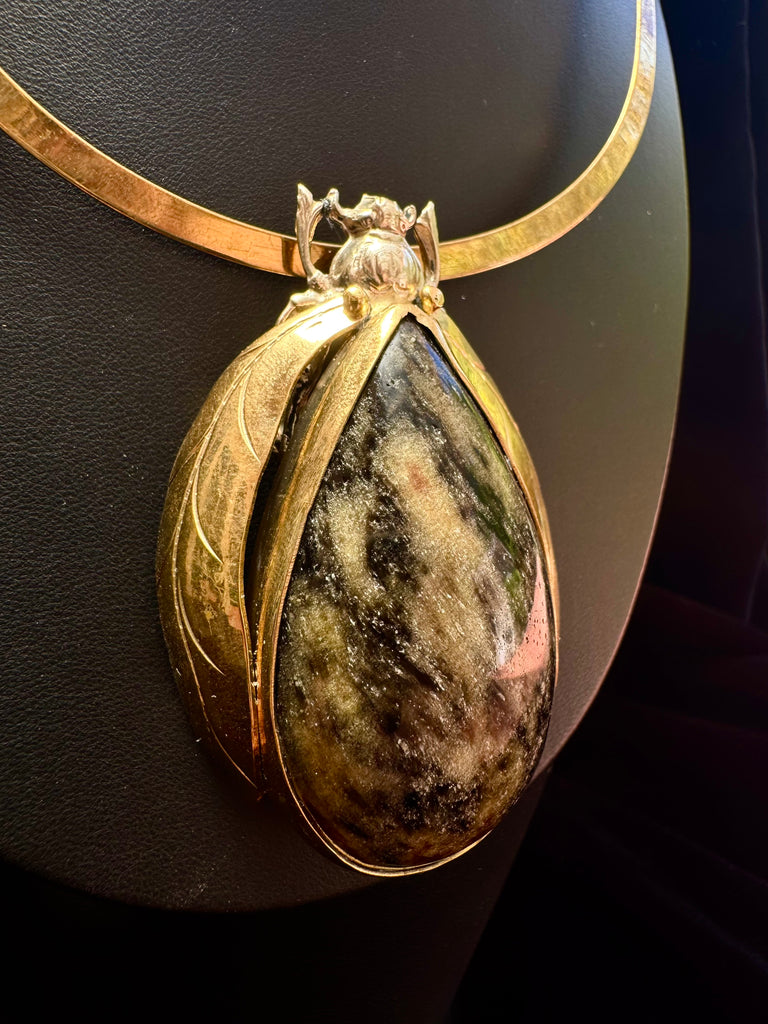Gold Obsidian Large Scarab Beetle Necklace
