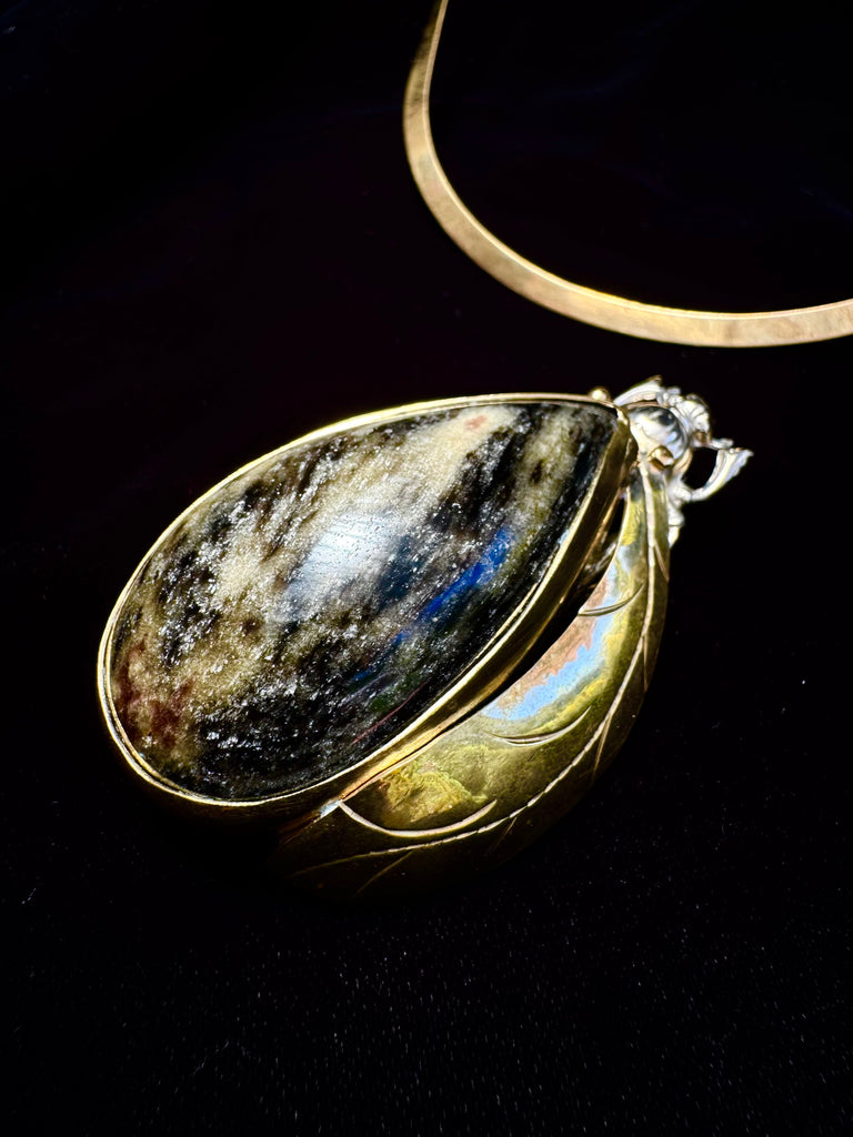 Gold Obsidian Large Scarab Beetle Necklace
