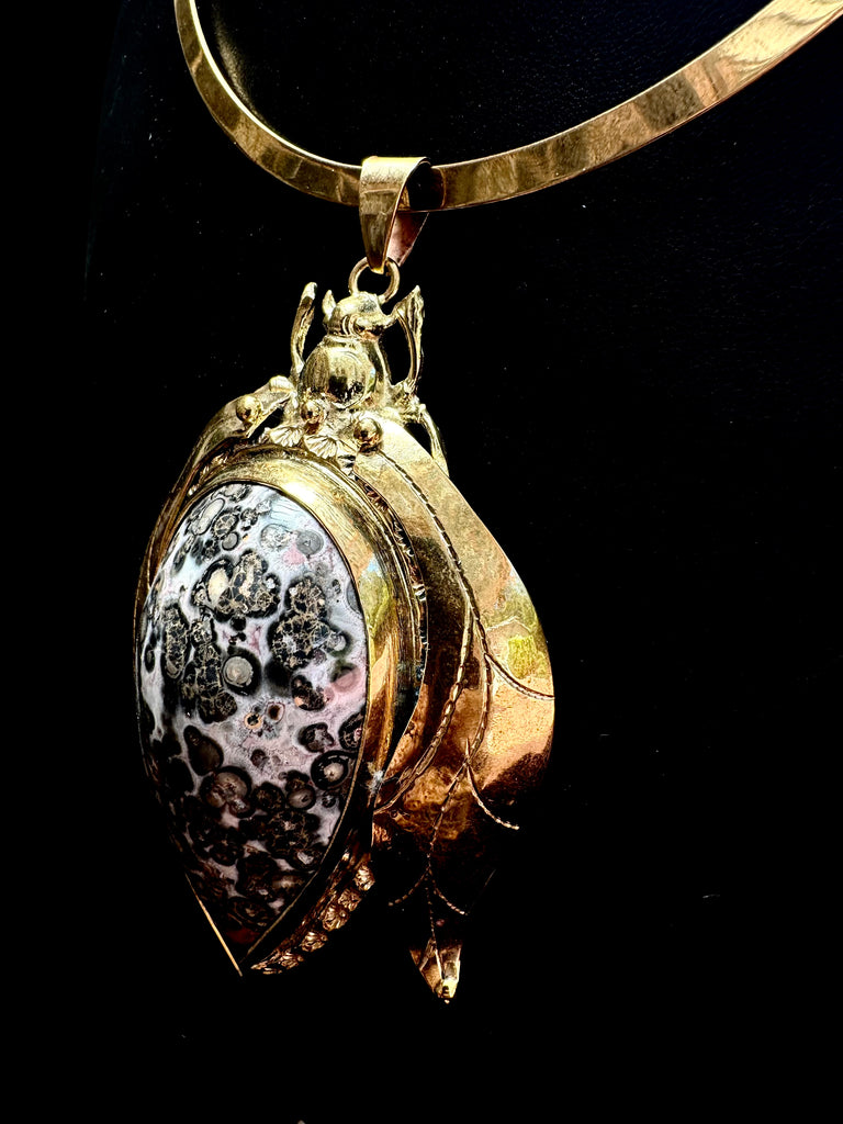 Leopard Skin Jasper Large Scarab Beetle Necklace