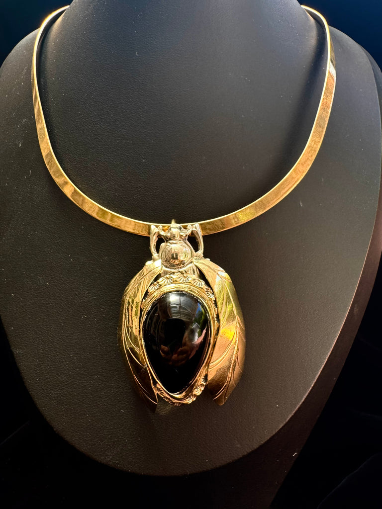 Obsidian Scarab Beetle Necklace