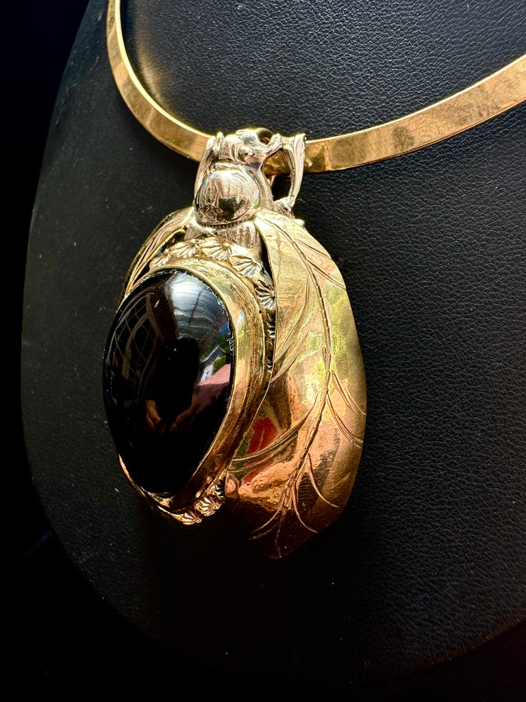 Obsidian Scarab Beetle Necklace