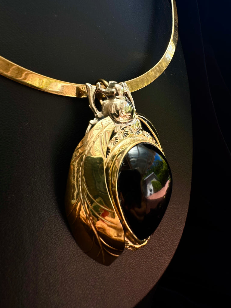Obsidian Scarab Beetle Necklace