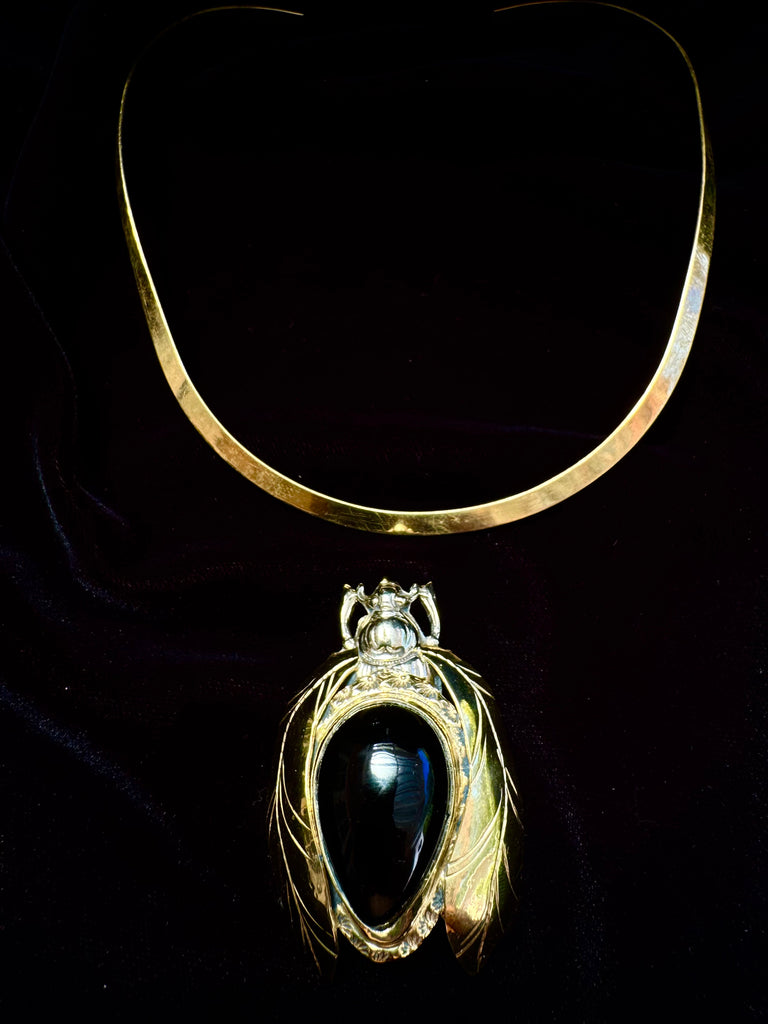 Obsidian Scarab Beetle Necklace