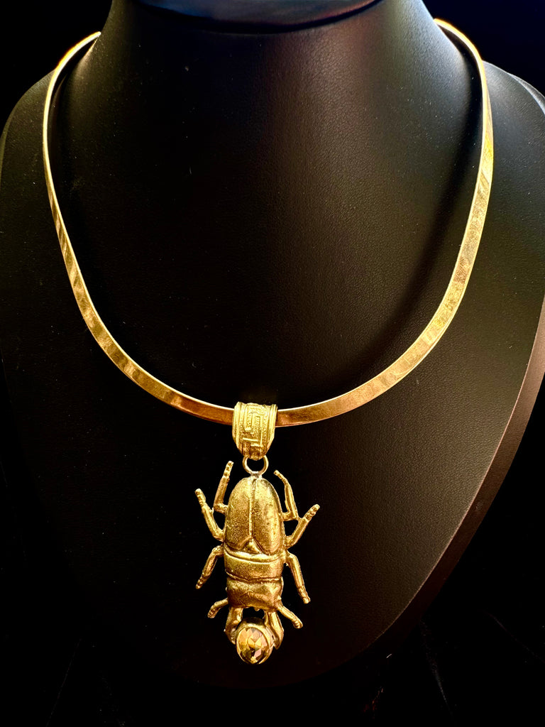 Faceted Citrine stone on Stag Beetle Necklace