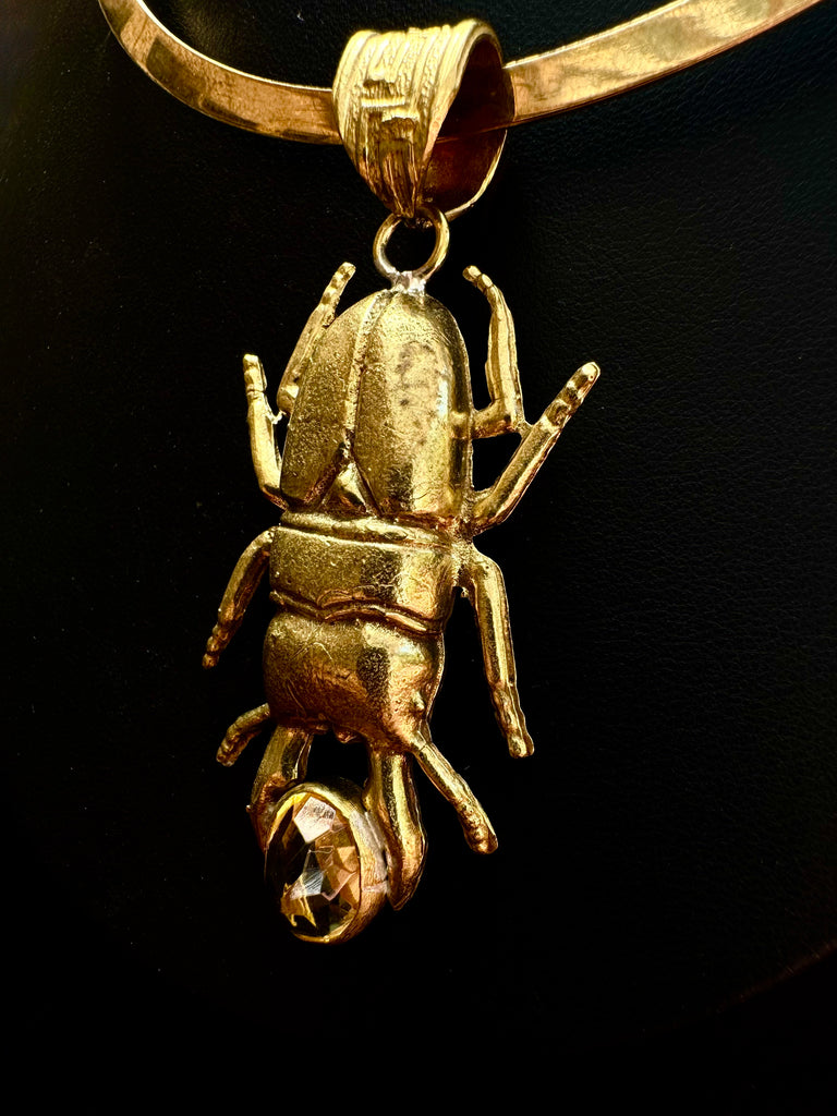 Faceted Citrine stone on Stag Beetle Necklace