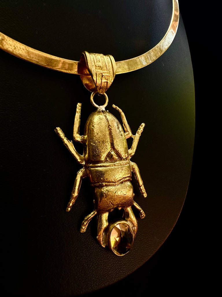 Faceted Citrine stone on Stag Beetle Necklace