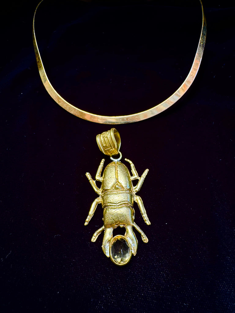 Faceted Citrine stone on Stag Beetle Necklace