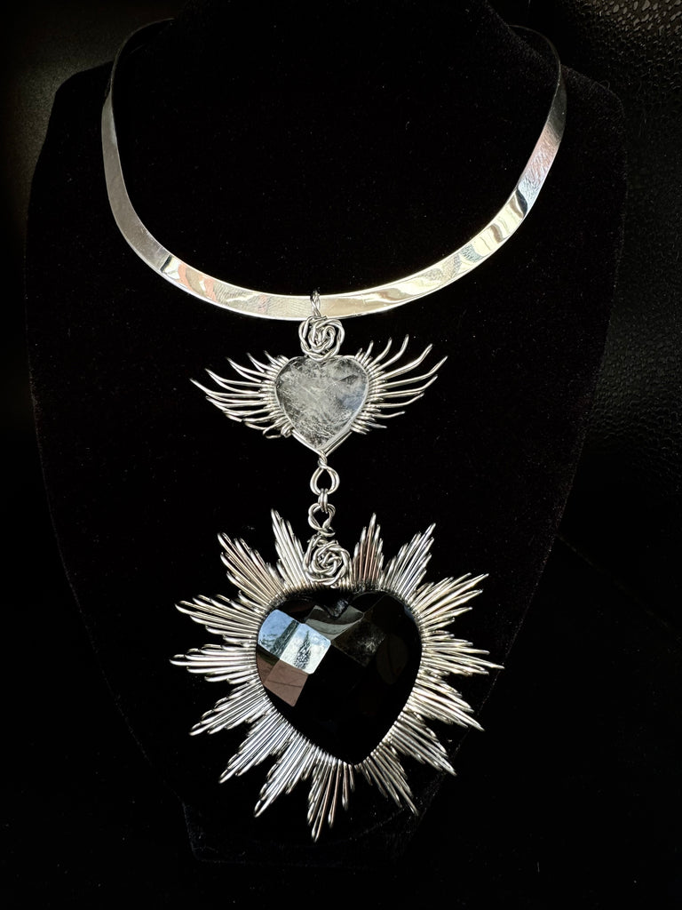 Angel Heart Faceted Obsidan Necklace Silver