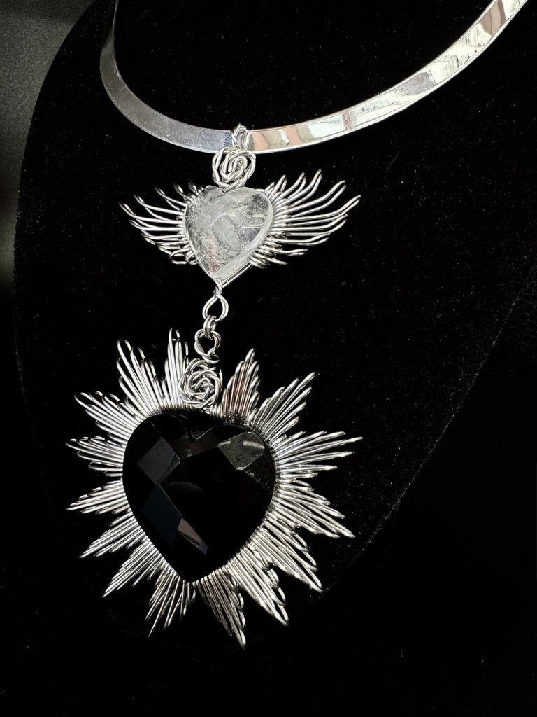 Angel Heart Faceted Obsidan Necklace Silver