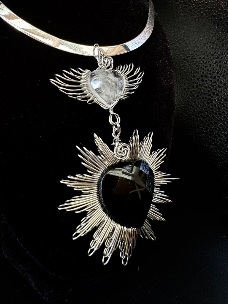 Angel Heart Faceted Obsidan Necklace Silver