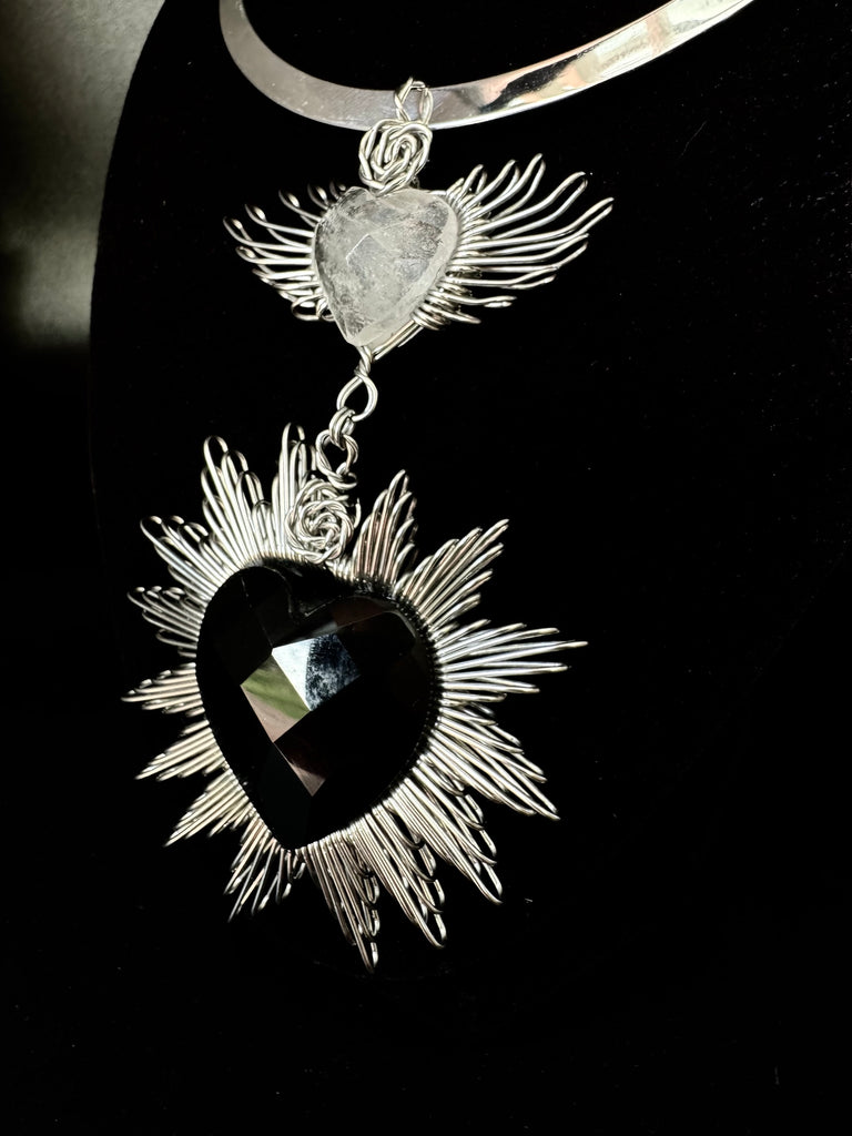 Angel Heart Faceted Obsidan Necklace Silver