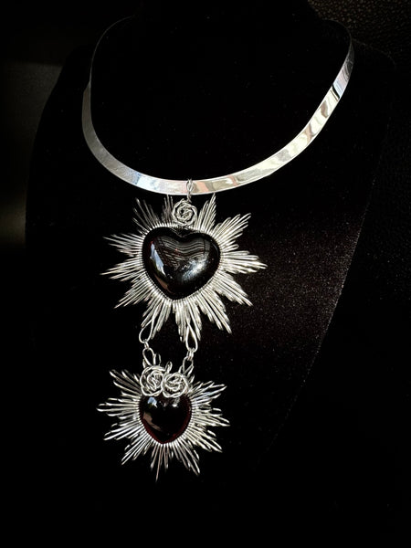 Connected Red Hearts Necklace Silver