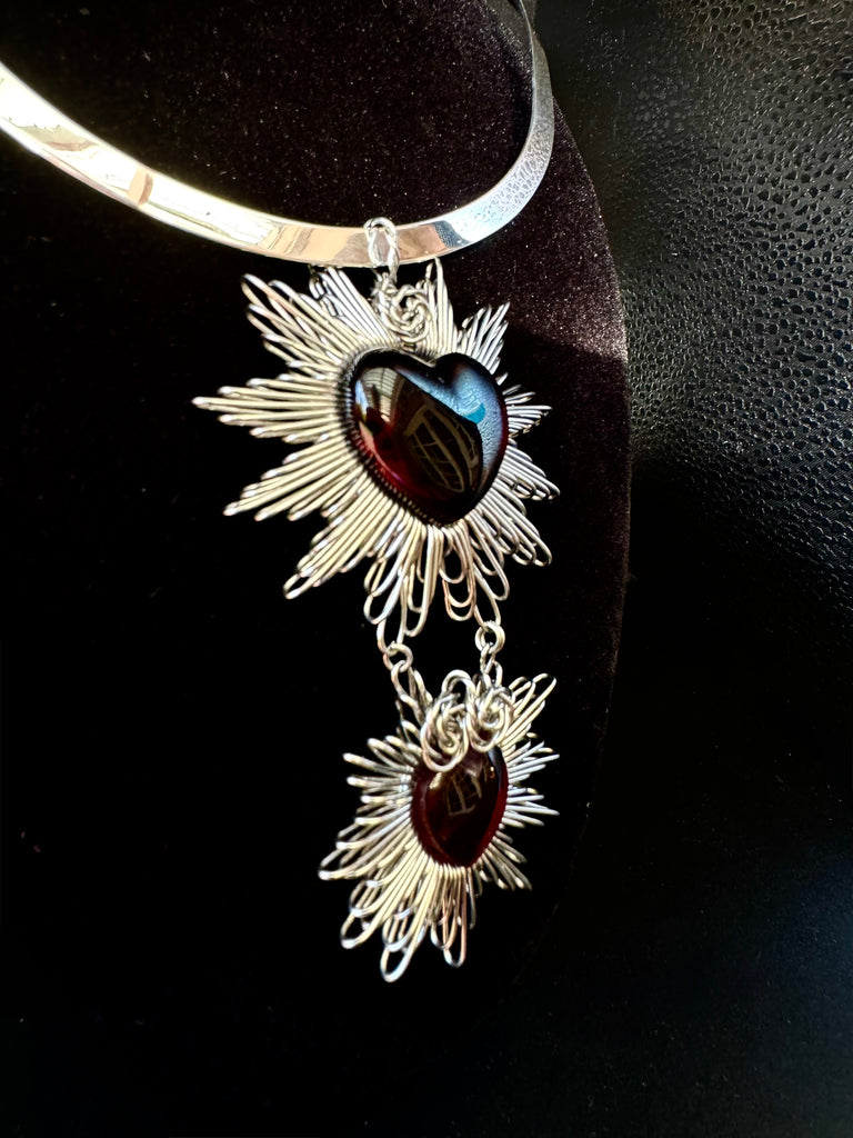 Connected Red Hearts Necklace Silver