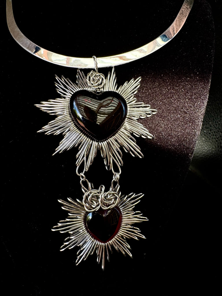 Connected Red Hearts Necklace Silver