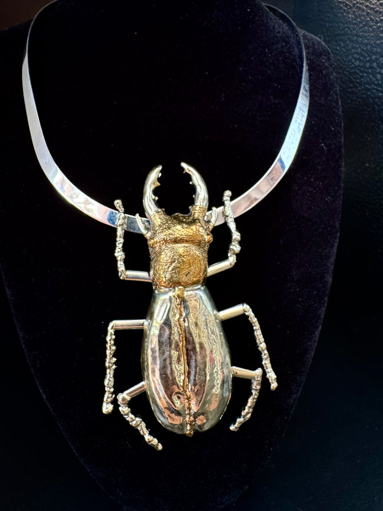 Stag Beetle 2 Necklace Gold/Silver Full