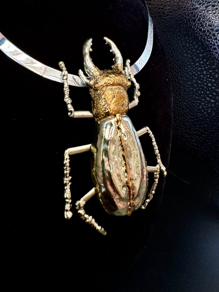 Stag Beetle 2 Necklace Gold/Silver Full