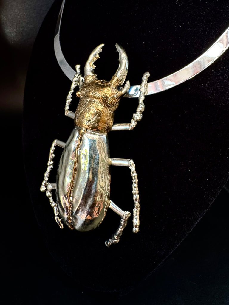 Stag Beetle 2 Necklace Gold/Silver Full