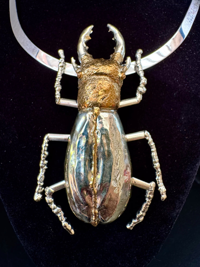 Stag Beetle 2 Necklace Gold/Silver Full