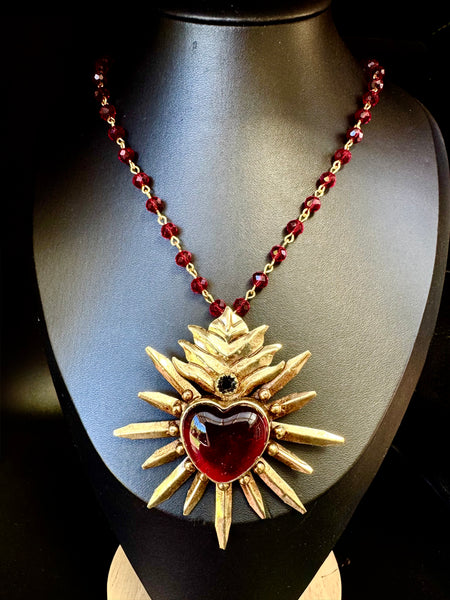 Red Radiant Flame Heart Necklace