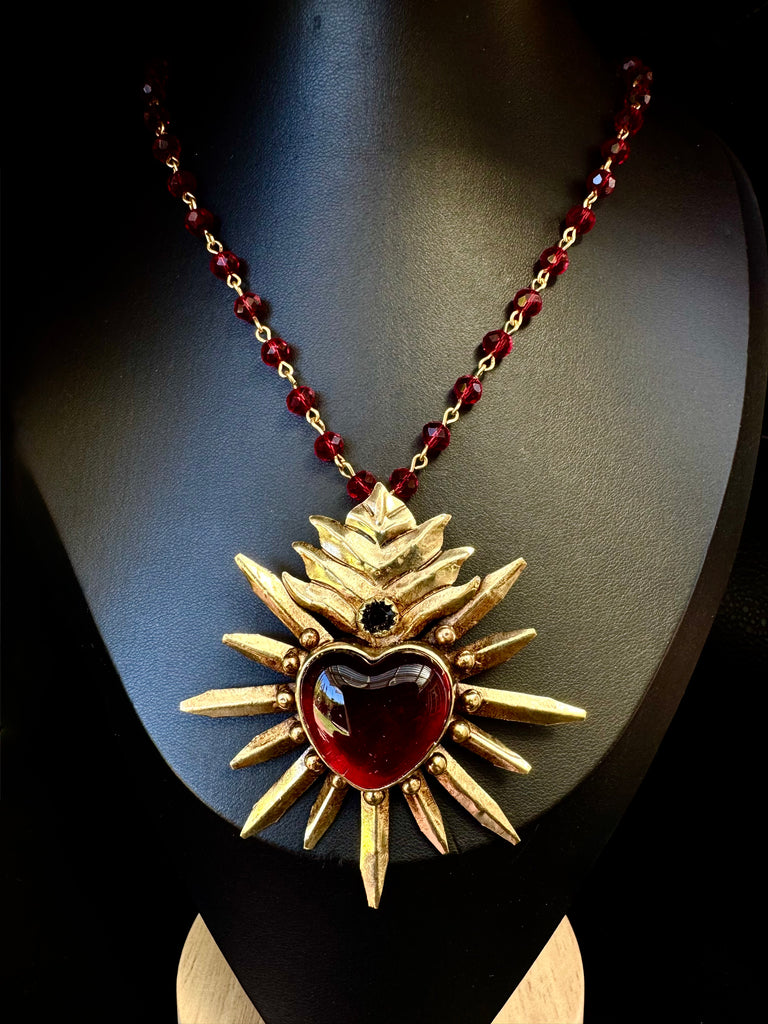 Red Radiant Flame Heart Necklace
