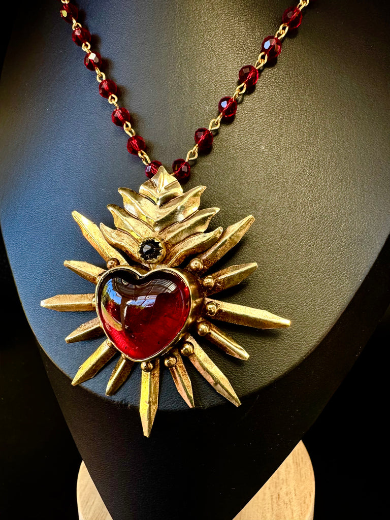 Red Radiant Flame Heart Necklace