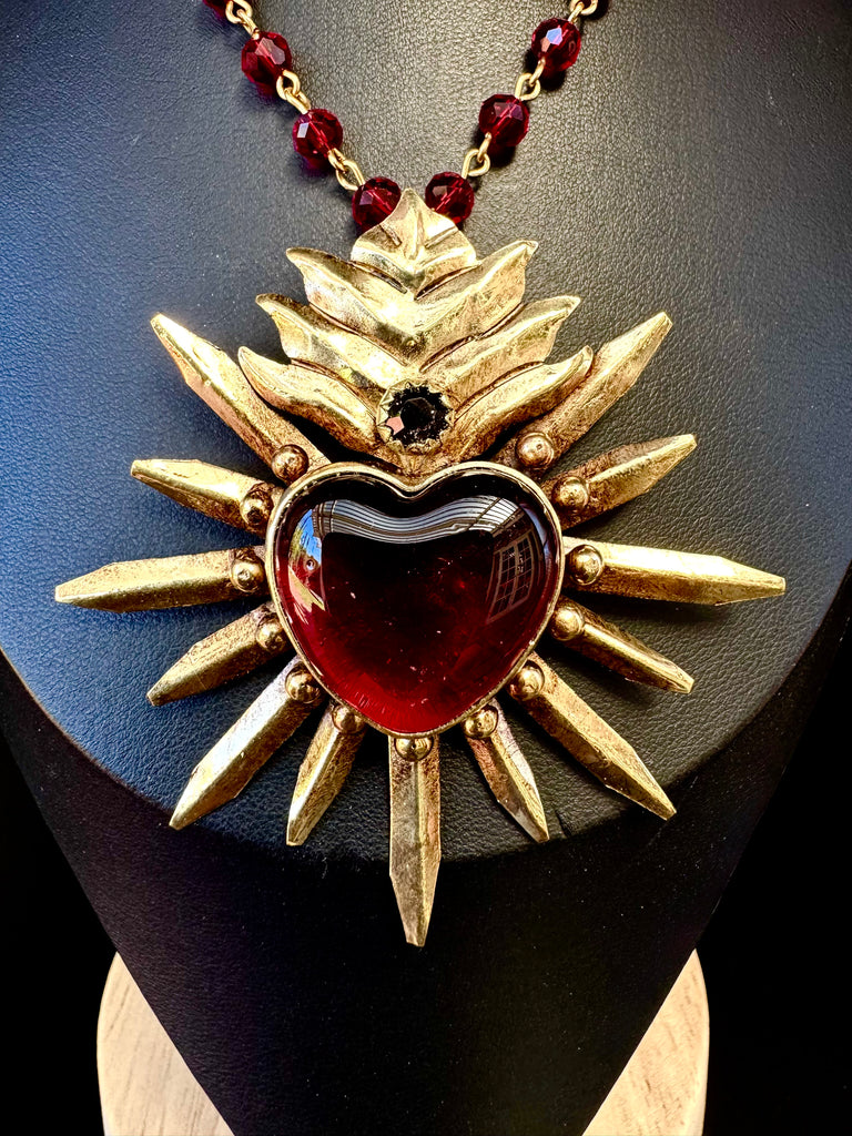 Red Radiant Flame Heart Necklace