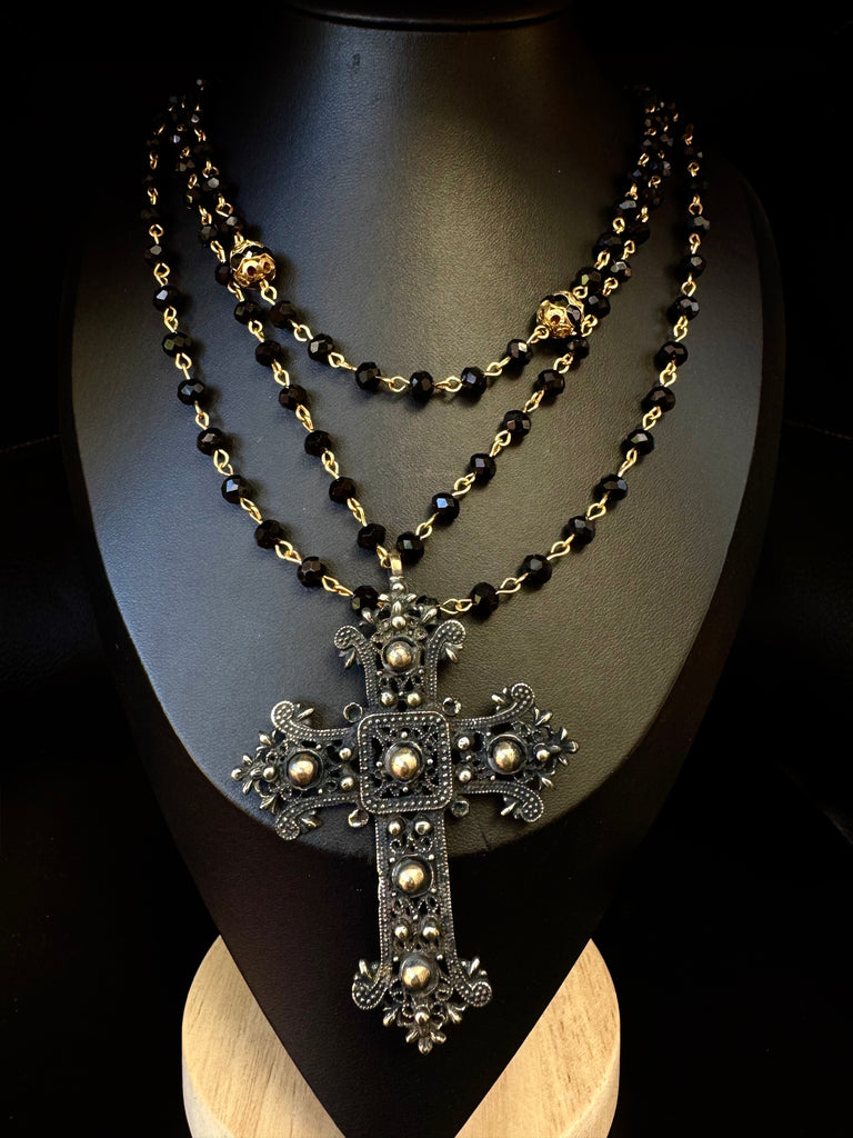 Beaded Black Cross