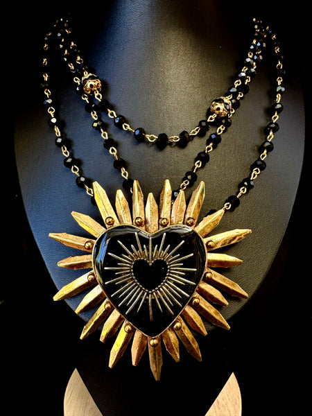 Black Heart with in Heart Necklace