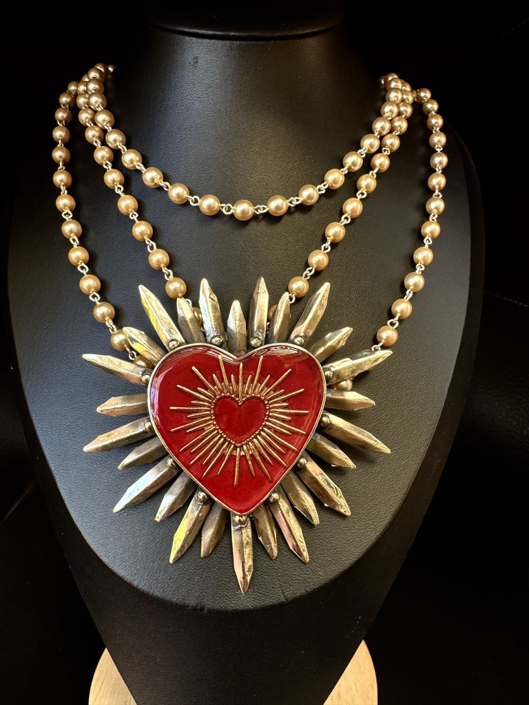 Silver Red Heart with in Heart Necklace