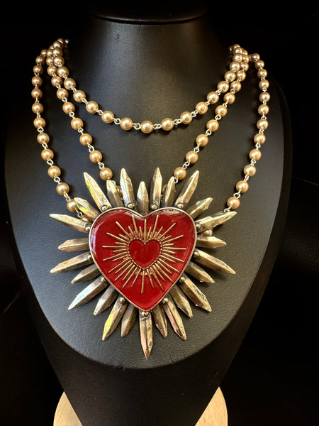 Silver Red Heart with in Heart Necklace