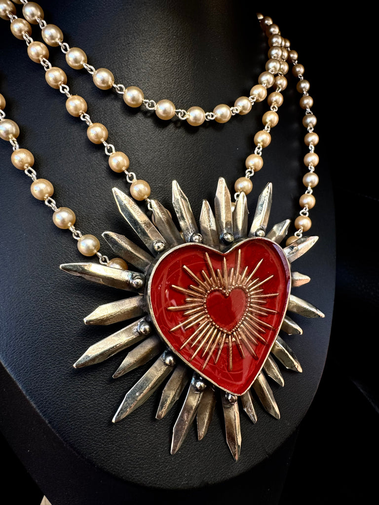 Silver Red Heart with in Heart Necklace