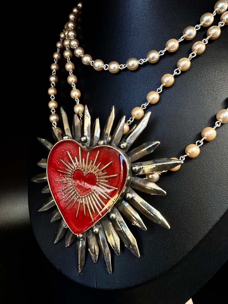 Silver Red Heart with in Heart Necklace