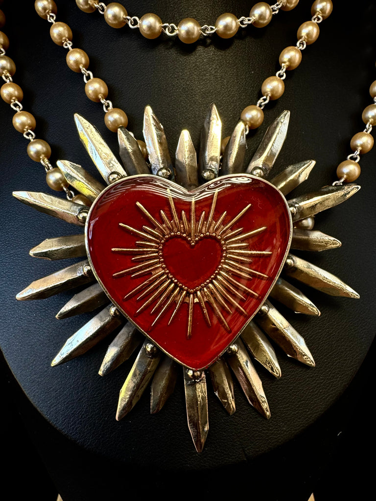 Silver Red Heart with in Heart Necklace