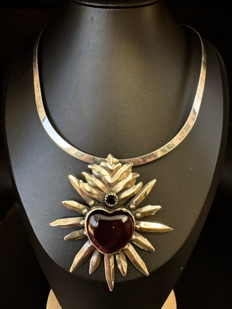 Red Heart Necklace Silver