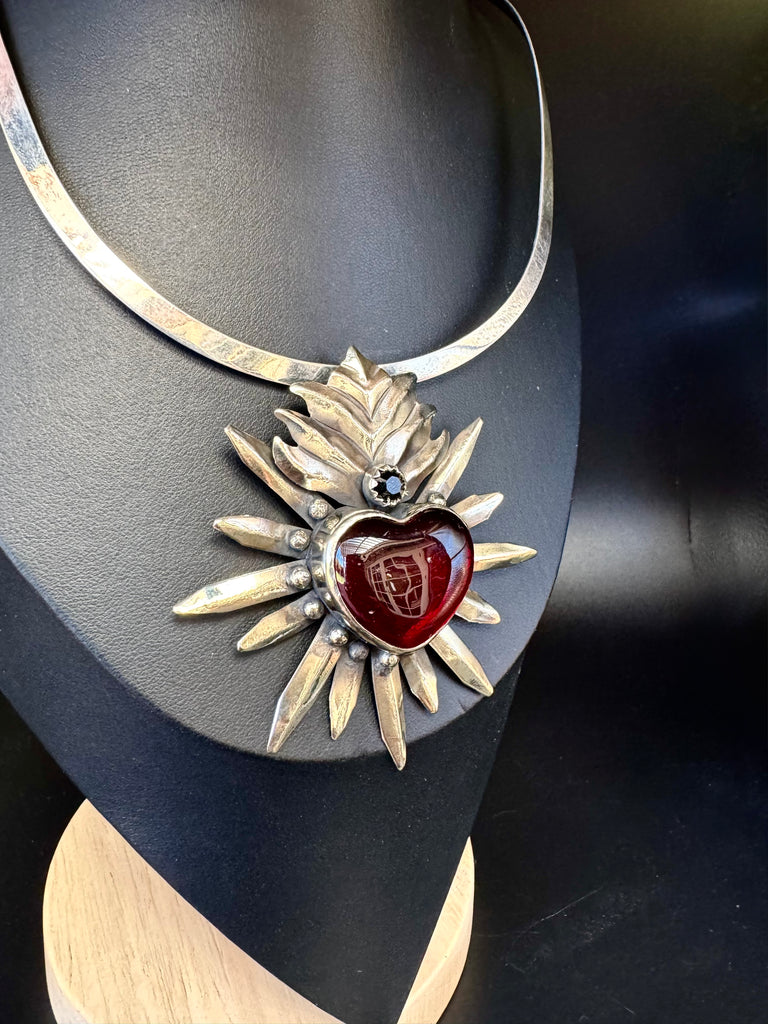 Red Heart Necklace Silver