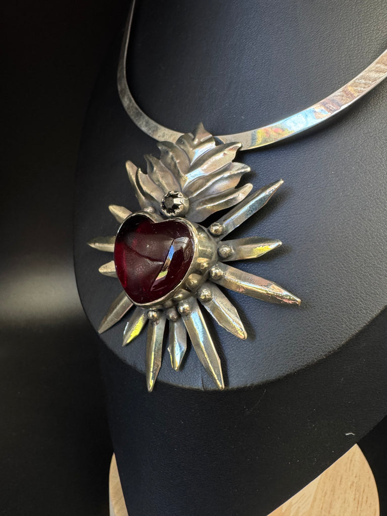 Red Heart Necklace Silver