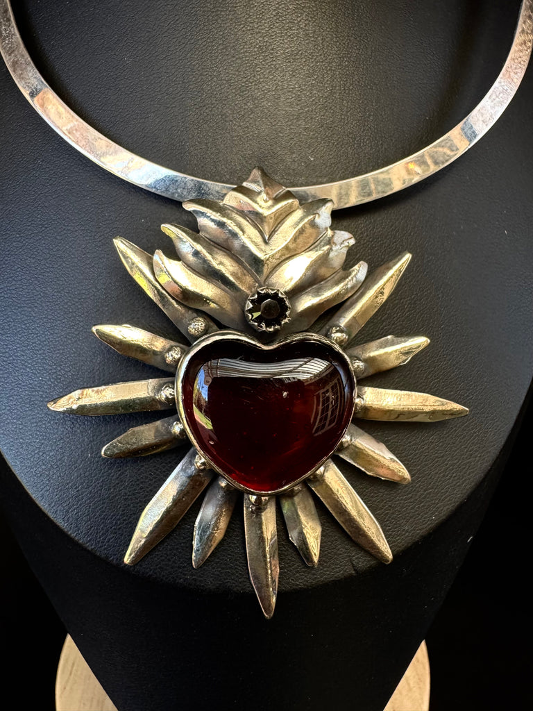 Red Heart Necklace Silver