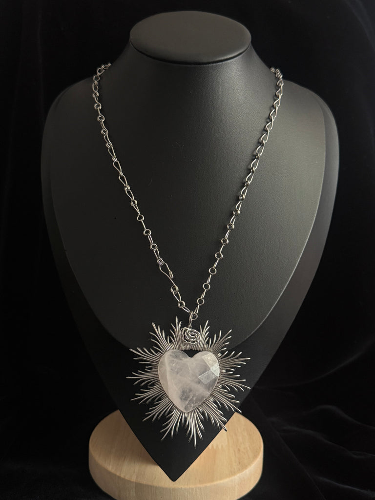 White Quartz Radiant Heart Necklace