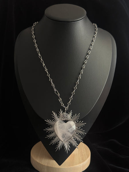White Quartz Radiant Heart Necklace
