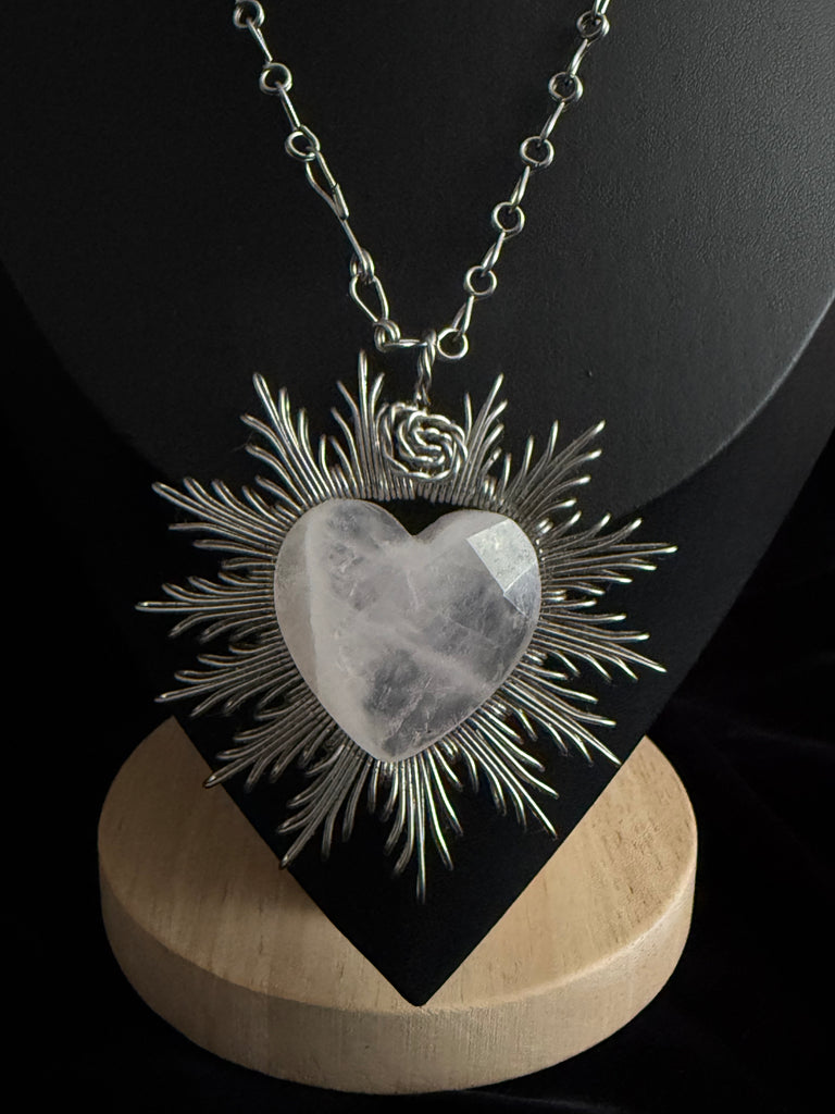 White Quartz Radiant Heart Necklace