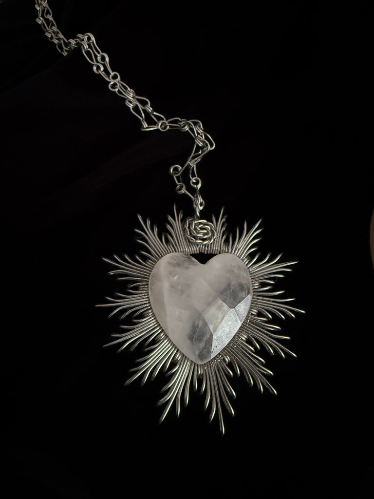 White Quartz Radiant Heart Necklace